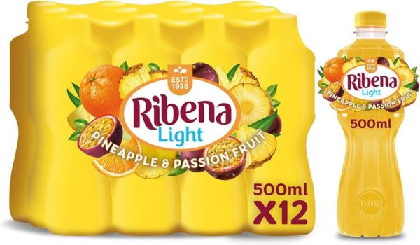 Ribena Pineapple and Passion Fruit Juice Drink No Added Sugar 500ml 12 pack .Real Fruit.