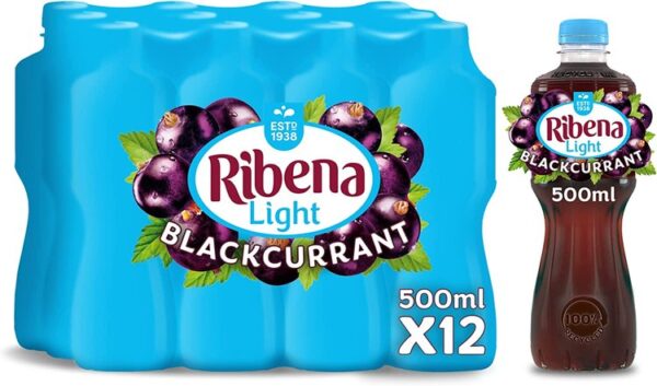 Ribena Blackcurrant Juice Drink No added Sugar 500ml - Multipack of 12 | Real British Blackcurrants |