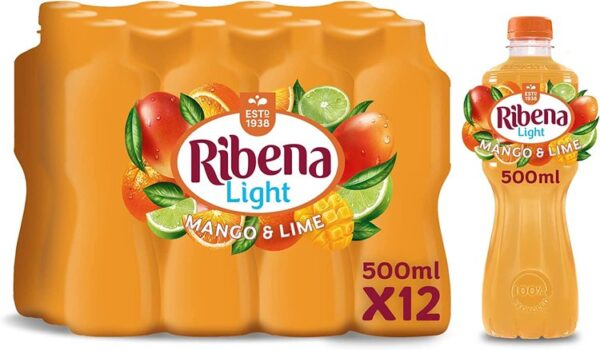 Ribena Mango and Lime Juice Drink No Added Sugar 500ml - Multipack of 12 | Real Fruit |