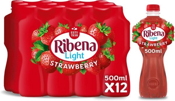 Ribena Strawberry Juice Drink No Added Sugar 500ml - Multipack of 12 | Real Fruit |