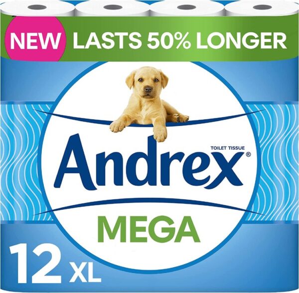Andrex Classic Clean Mega Toilet Roll - 12 Mega XL Rolls.