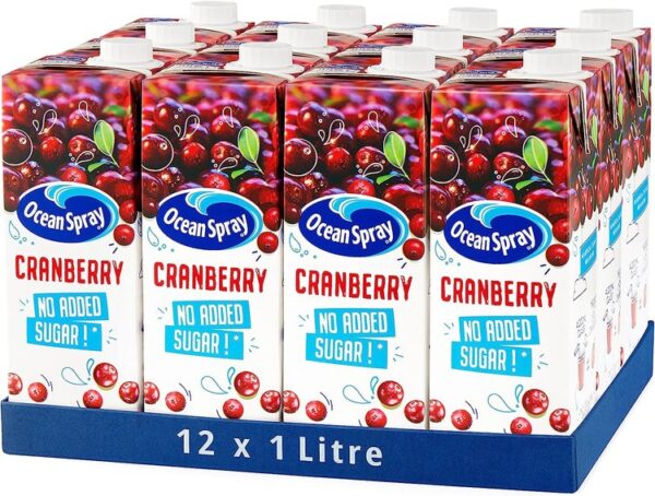 Ocean Spray Classic Cranberry Juice with No Added Sugar, 1L Carton (12-Pack)