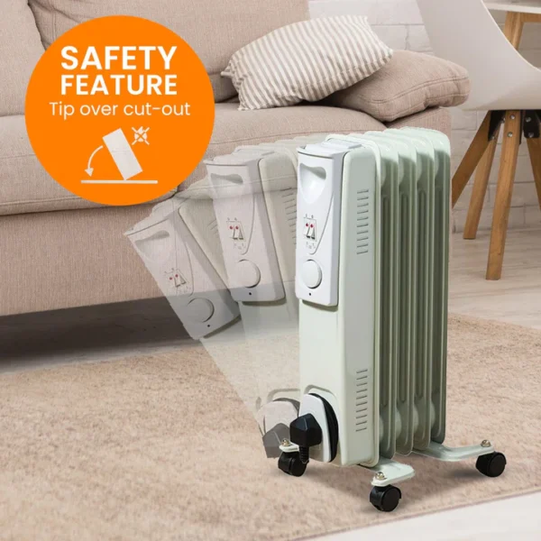 Daewoo 1000W Oil Filled Electric Radiator - White - Image 3