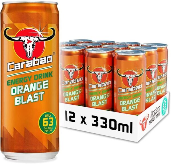 Carabao Energy Drink Orange Blast, 12 x 330ml Cans Case.