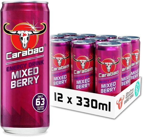 Carabao Energy Drink Mixed Berry, 12 x 330ml Cans Case.