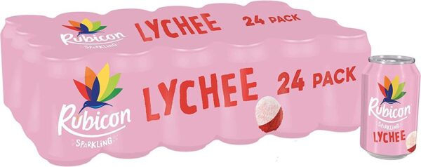 Rubicon Sparkling Fizzy Drink with Real Fruit Juice 330 ml Multipack Cans, Lychee, 24 Pack