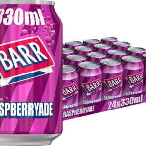 BARR since 1875, Raspberry, 24 pack Fizzy Drink Cans, Low Sugar, 24 x 330 ml