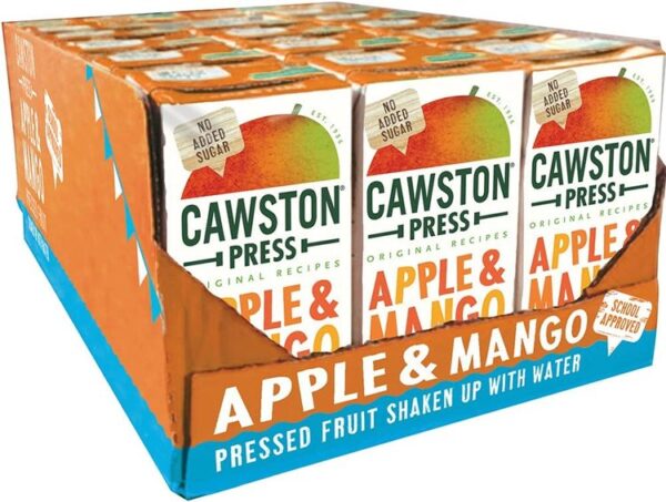 Cawston Press Fruit Water Kids Drink | Pressed Apple & Mango Flavoured Water | 200ml x 18 Pack Mango & Apple Juice Cartons |