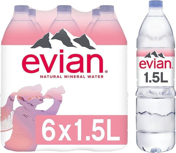 Evian Still Natural Mineral Water, 1.5 L (Pack of 6)