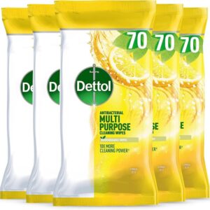 Dettol Antibacterial Multipurpose Cleaning Disinfectant Wipes, Citrus Zest, Multipack Of 5 X 70, Total 350 Wipes
