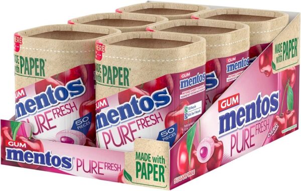 Mentos Gum Pure Fresh Paperboard Cherry (6 x 50 Pieces)