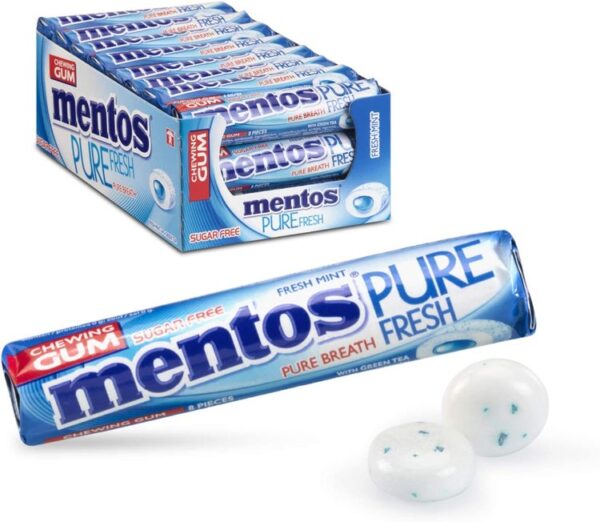 Mentos Gum Pure Fresh Fresh mint 8 Piece roll (Pack of 24 Rolls)