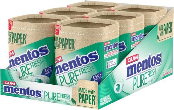 Mentos Gum Pure Fresh Paperboard Spearmint (6 x 50 Pieces)