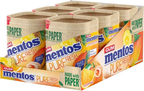 Mentos Gum Pure Fresh Paperboard Tropical (6 x 50 Pieces)