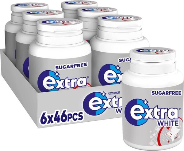 Extra White Chewing Gum, Sugar Free, Chewing Gum Bulk Box, 6 Packs of 46 Pieces