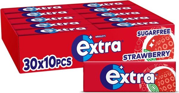 Extra Chewing Gum, Sugar Free, Strawberry Flavour, Chewing Gum Bulk, 30 Packs of 10 Pieces