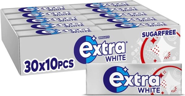 Extra White Chewing Gum Bulk Box, Sugar Free, Chewing Gum Bulk, 30 Packs of 10 Pieces