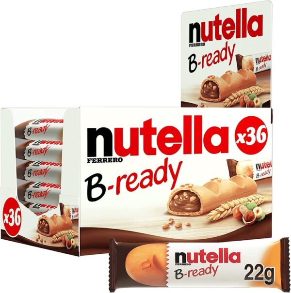 Nutella B-Ready Hazelnut Biscuit Snack Bars, Pack of 36 x 22g