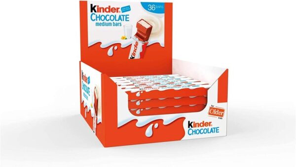 Kinder Chocolate Medium Bars, Pack of 36 (450g)