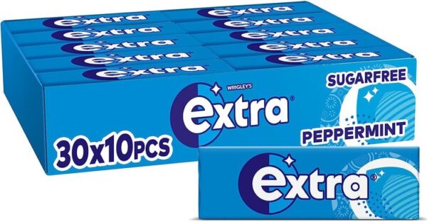 Extra Chewing Gum, Sugar Free, Peppermint Flavour, Chewing Gum Bulk, 30 Packs of 10 Pieces