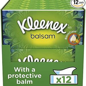 Kleenex Balsam Facial Tissues - Pack of 12 Tissue Boxes - Balm Tissues Protect and Soothe Your Nose when You've Got a Cold - Balmcare® with Aloe Vera, Vitamin E and Calendula
