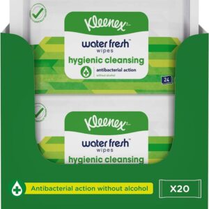 Kleenex Hygienic Cleansing Fresh Water Wipes - 20 Packs of Wipes - Antibacterial Action Without Alcohol - Enriched with 95% Pure Water